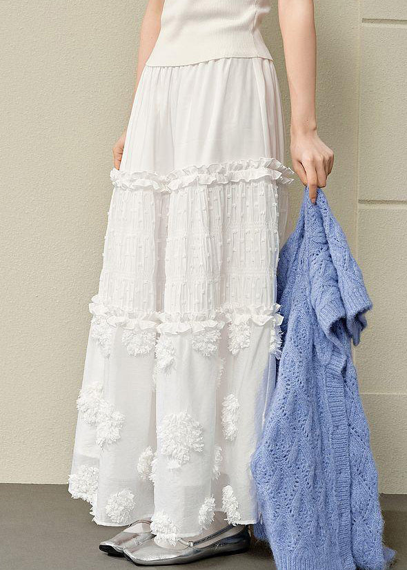 Skirts Waist Ruffled High Cotton White Summer Bohemian FashionChic