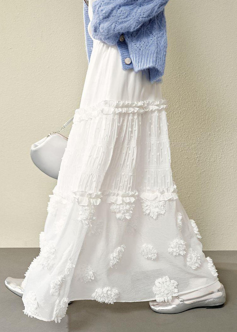 Skirts Waist Ruffled High Cotton White Summer Bohemian FashionChic