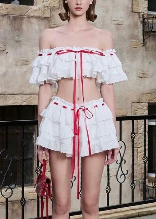 Two Bohemian Cotton Piece Set Up Ruffled White Lace Summer FashionChic