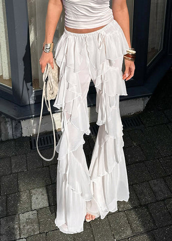 Tulle Trousers Summer White Ruffles Bell-bottom Bohemian FashionChic