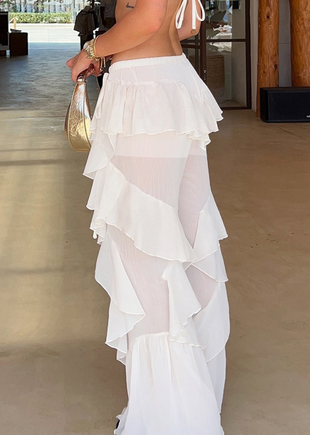 Tulle Trousers Summer White Ruffles Bell-bottom Bohemian FashionChic