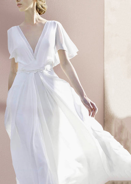 Bohemian White V Neck Backless Lace Ankle Dress Summer AM1008 Genistyle Shop