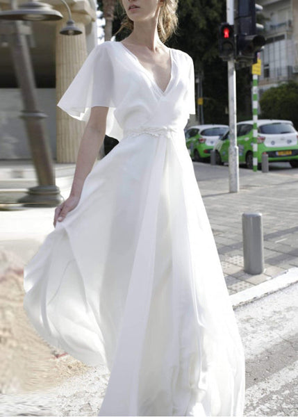 Bohemian White V Neck Backless Lace Ankle Dress Summer AM1008 Genistyle Shop