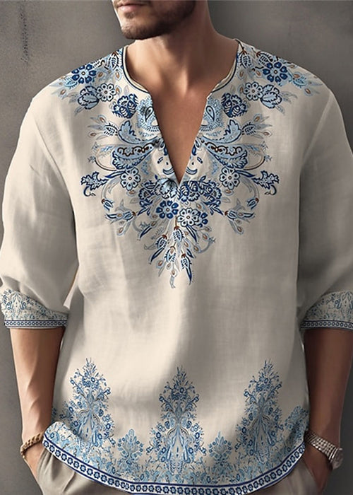 V White Men's Neck Half Print Cotton Shirts T Bohemian Oversized FashionChic