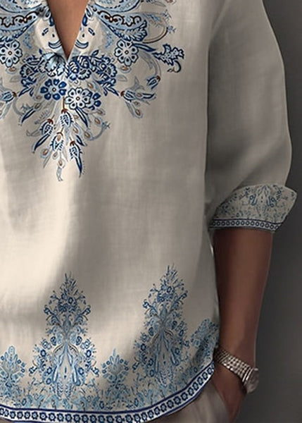 V White Men's Neck Half Print Cotton Shirts T Bohemian Oversized FashionChic