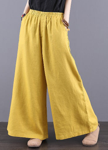 Pants Elastic Waist Pockets Bohemian Linen Yellow Summer FashionChic