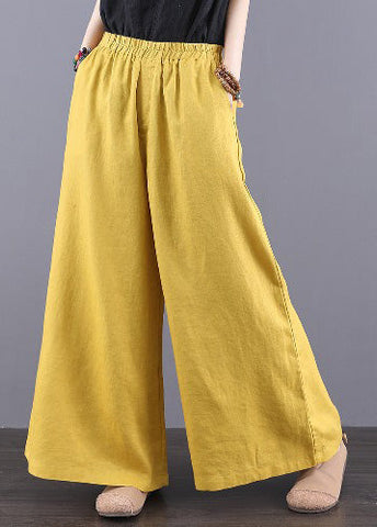 Pants Elastic Waist Pockets Bohemian Linen Yellow Summer FashionChic
