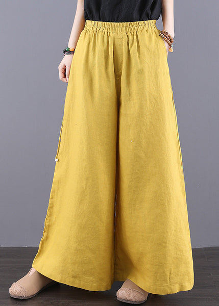 Pants Elastic Waist Pockets Bohemian Linen Yellow Summer FashionChic