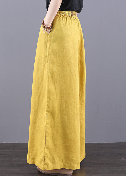 Pants Elastic Waist Pockets Bohemian Linen Yellow Summer FashionChic