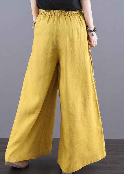 Pants Elastic Waist Pockets Bohemian Linen Yellow Summer FashionChic