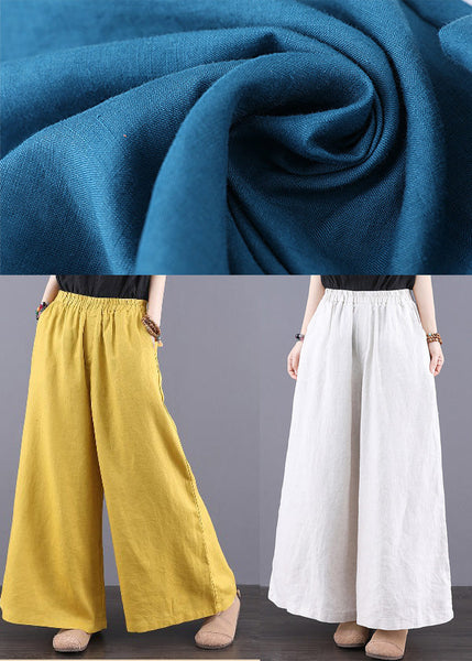 Pants Elastic Waist Pockets Bohemian Linen Yellow Summer FashionChic