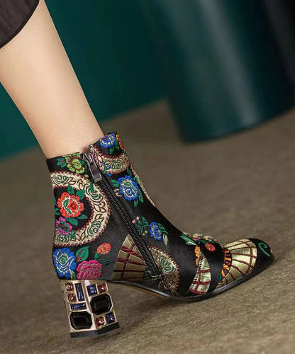 Bohemian Yellow Embroidery Nail Bead Zircon Chunky Heel Boots CZ1012 Ada Fashion