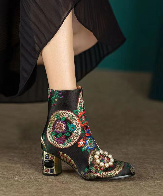 Bohemian Yellow Embroidery Nail Bead Zircon Chunky Heel Boots CZ1012 Ada Fashion