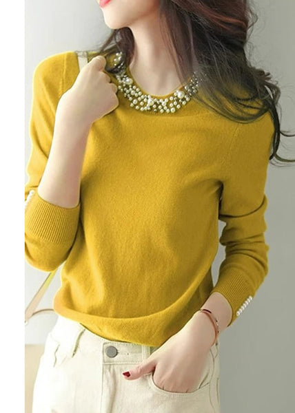 Bohemian Yellow Nail Bead Knit Shirt Spring TN012 ABC