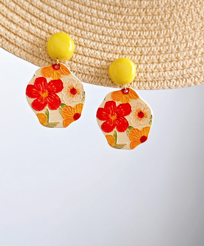Glaze Drop Silver Bohemian Earrings Yellow Floral Srerling FashionChic