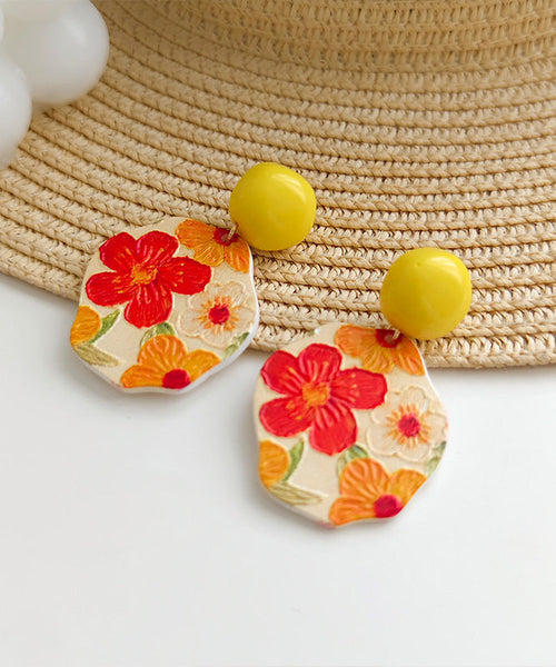 Glaze Drop Silver Bohemian Earrings Yellow Floral Srerling FashionChic