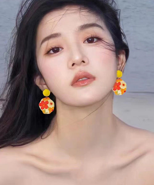 Glaze Drop Silver Bohemian Earrings Yellow Floral Srerling FashionChic