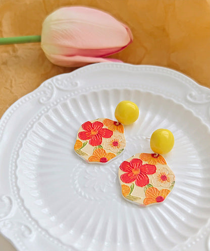 Glaze Drop Silver Bohemian Earrings Yellow Floral Srerling FashionChic