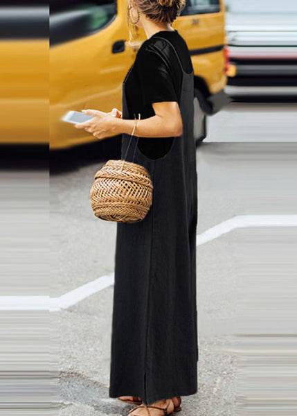 Neck Jumpsuit Army Green Slash Boho Sleeveless Solid FashionChic