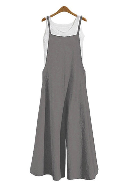 Neck Jumpsuit Army Green Slash Boho Sleeveless Solid FashionChic