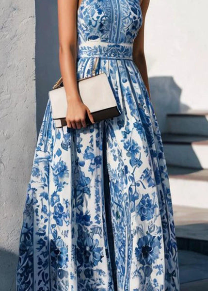 Boho Print Collar Blue Pan Dress Peter Baby Summer Maxi FashionChic