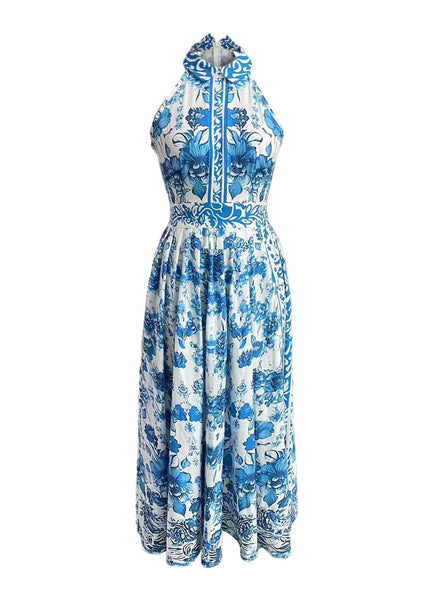 Boho Print Collar Blue Pan Dress Peter Baby Summer Maxi FashionChic