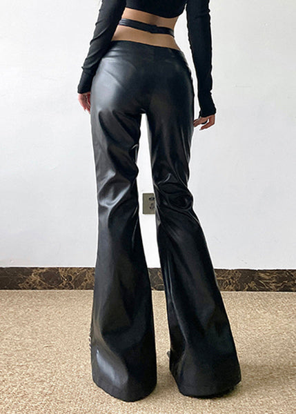 Boho Black PU Spring Patchwork Pants Leopard Asymmetrical FashionChic