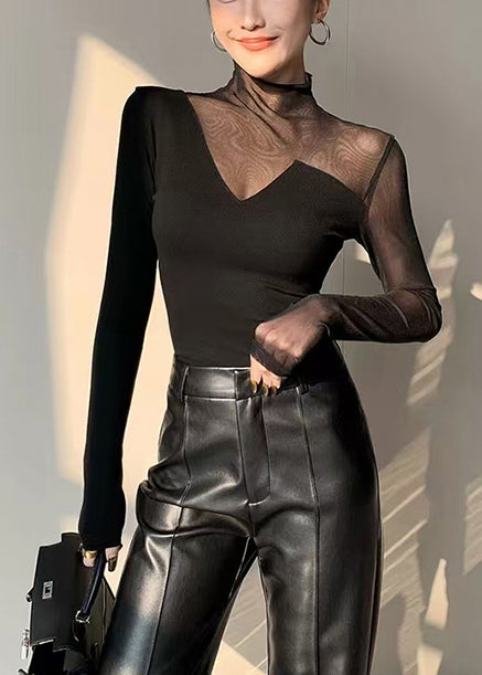 Boho Black Asymmetrical Patchwork Hollow Out Tops Spring YF028 ABC