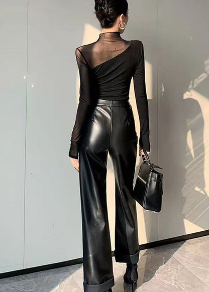 Boho Black Asymmetrical Patchwork Hollow Out Tops Spring YF028 ABC