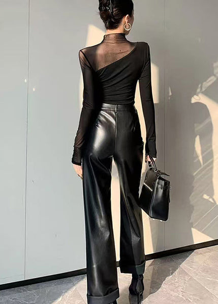 Boho Black Asymmetrical Patchwork Hollow Out Tops Spring YF028 ABC