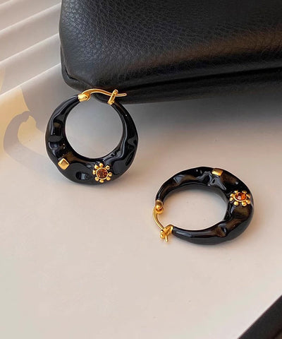 Boho Black Copper Alloy Enamel Drop Glaze C Shaped Hoop Earrings RA019 ABC