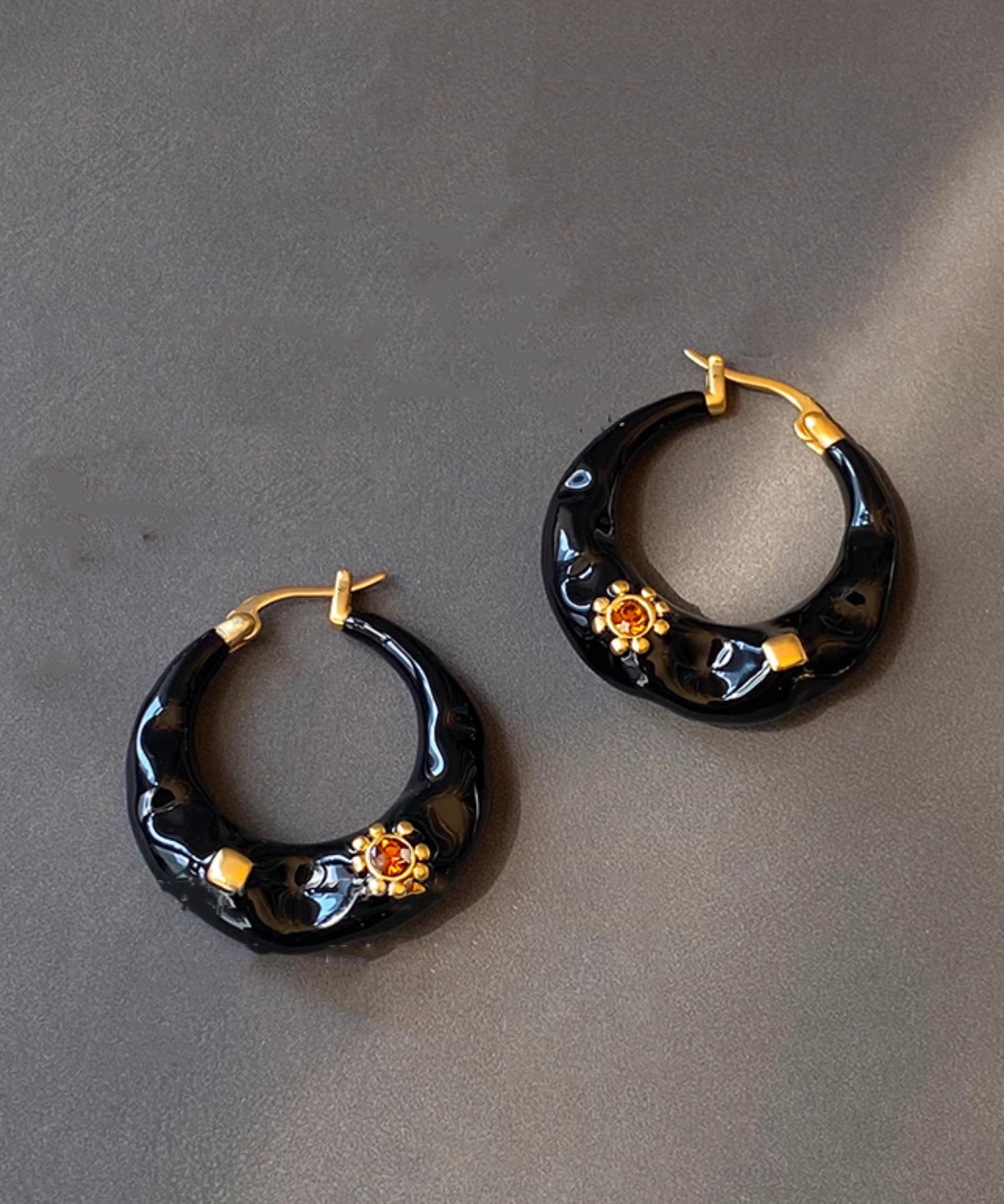 Boho Black Copper Alloy Enamel Drop Glaze C Shaped Hoop Earrings RA019 ABC
