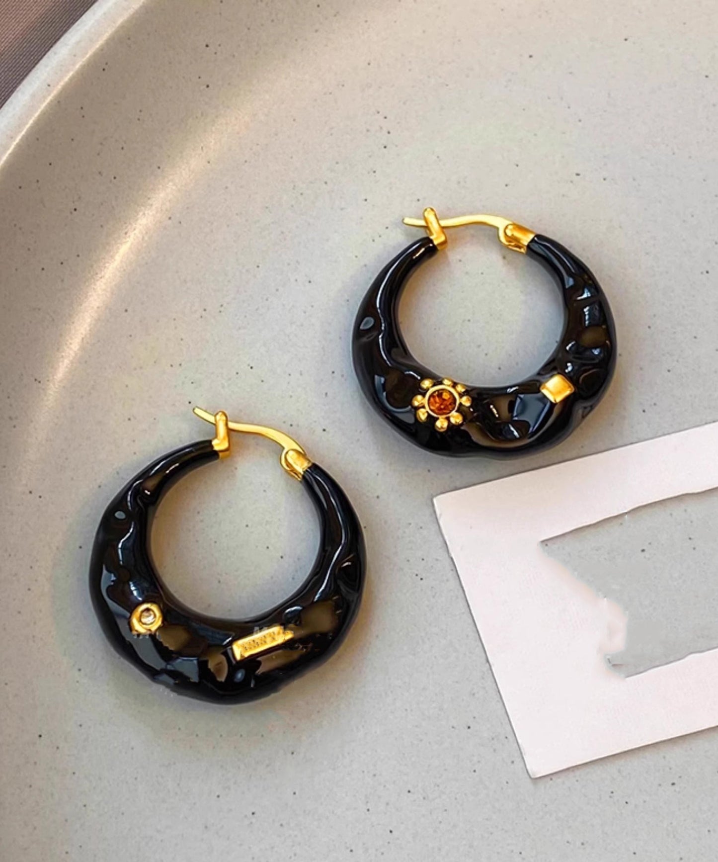 Boho Black Copper Alloy Enamel Drop Glaze C Shaped Hoop Earrings RA019 ABC