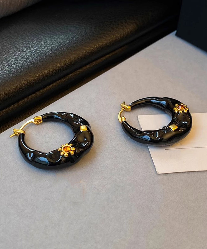 Boho Black Copper Alloy Enamel Drop Glaze C Shaped Hoop Earrings RA019 ABC