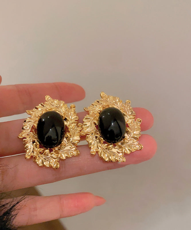 Boho Black Copper Zircon Pearl Stud Earrings WH012 JEW-SDL241116