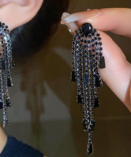 Boho Black Copper Zircon Tassel Drop Earrings QZ016 JEW-EAR241023