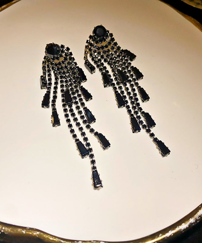 Boho Black Copper Zircon Tassel Drop Earrings QZ016 JEW-EAR241023