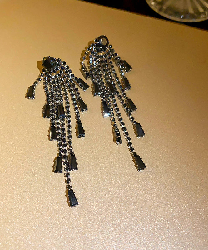 Boho Black Copper Zircon Tassel Drop Earrings QZ016 JEW-EAR241023