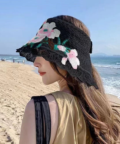 Boho Black Embroidery Hollow Out Beach Sun Hat YU1002 Hat-HAT240528