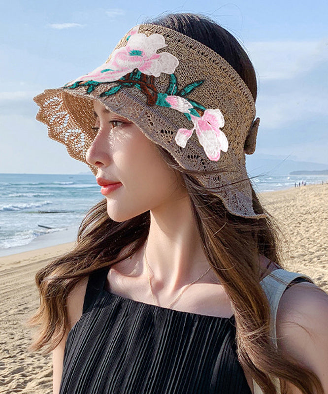 Boho Black Embroidery Hollow Out Beach Sun Hat YU1002 Hat-HAT240528