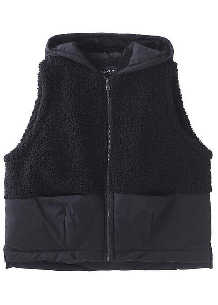Boho Black Hooded Zippered Pockets Patchwork Winter Waistcoat QS055 WT-WG-VTP210914