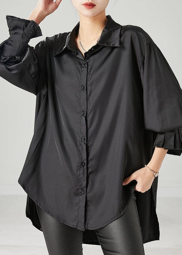 Boho Black Oversized draping Chiffon Blouses Spring YU1051 Ada Fashion
