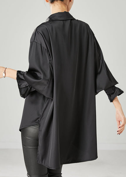 Boho Black Oversized draping Chiffon Blouses Spring YU1051 Ada Fashion