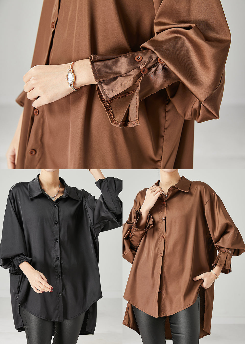 Boho Black Oversized draping Chiffon Blouses Spring YU1051 Ada Fashion