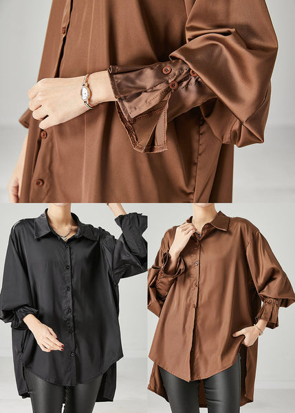 Boho Black Oversized draping Chiffon Blouses Spring YU1051 Ada Fashion
