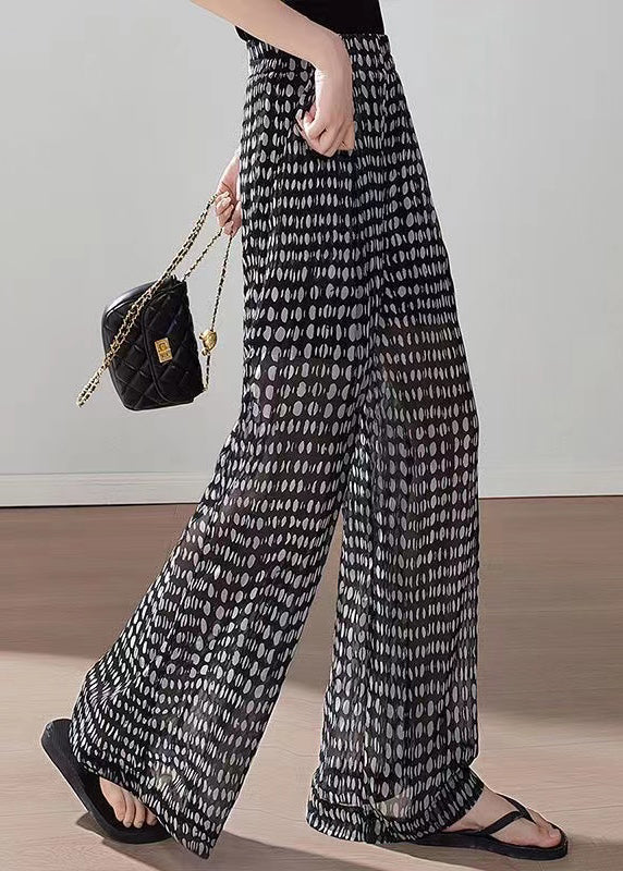 Boho Black Pockets Print Elastic Waist Chiffon Pants Summer QQ1060 Ada Fashion