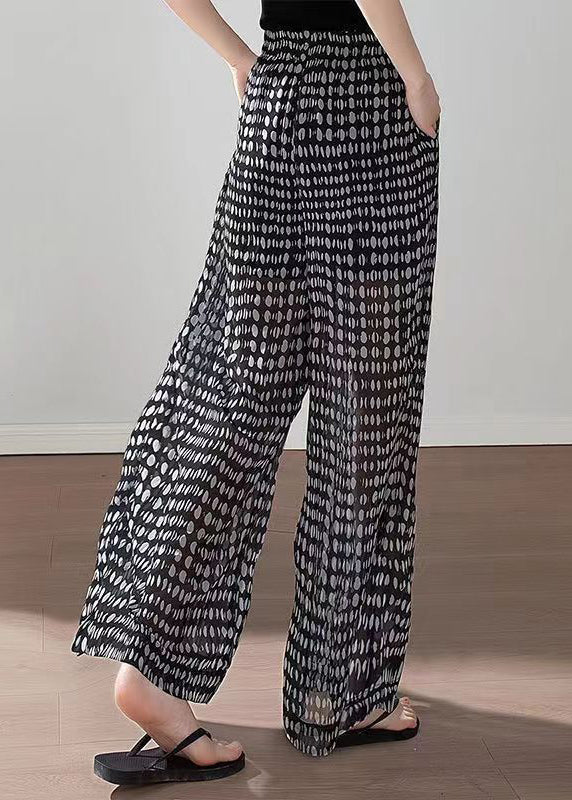 Boho Black Pockets Print Elastic Waist Chiffon Pants Summer QQ1060 Ada Fashion