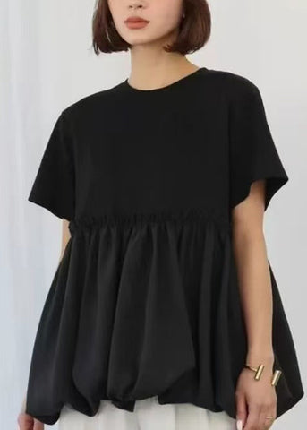 Patchwork Cotton Tops Boho Summer Ruffled Black FashionChic