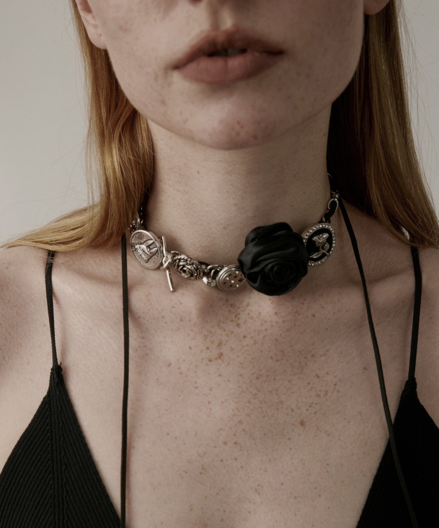 Boho Black Sterling Silver Rose Necklace YR011 ABC