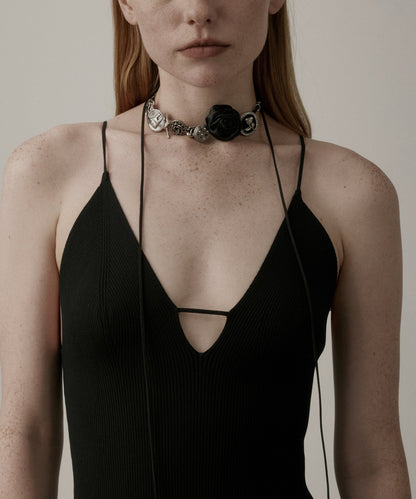 Boho Black Sterling Silver Rose Necklace YR011 ABC